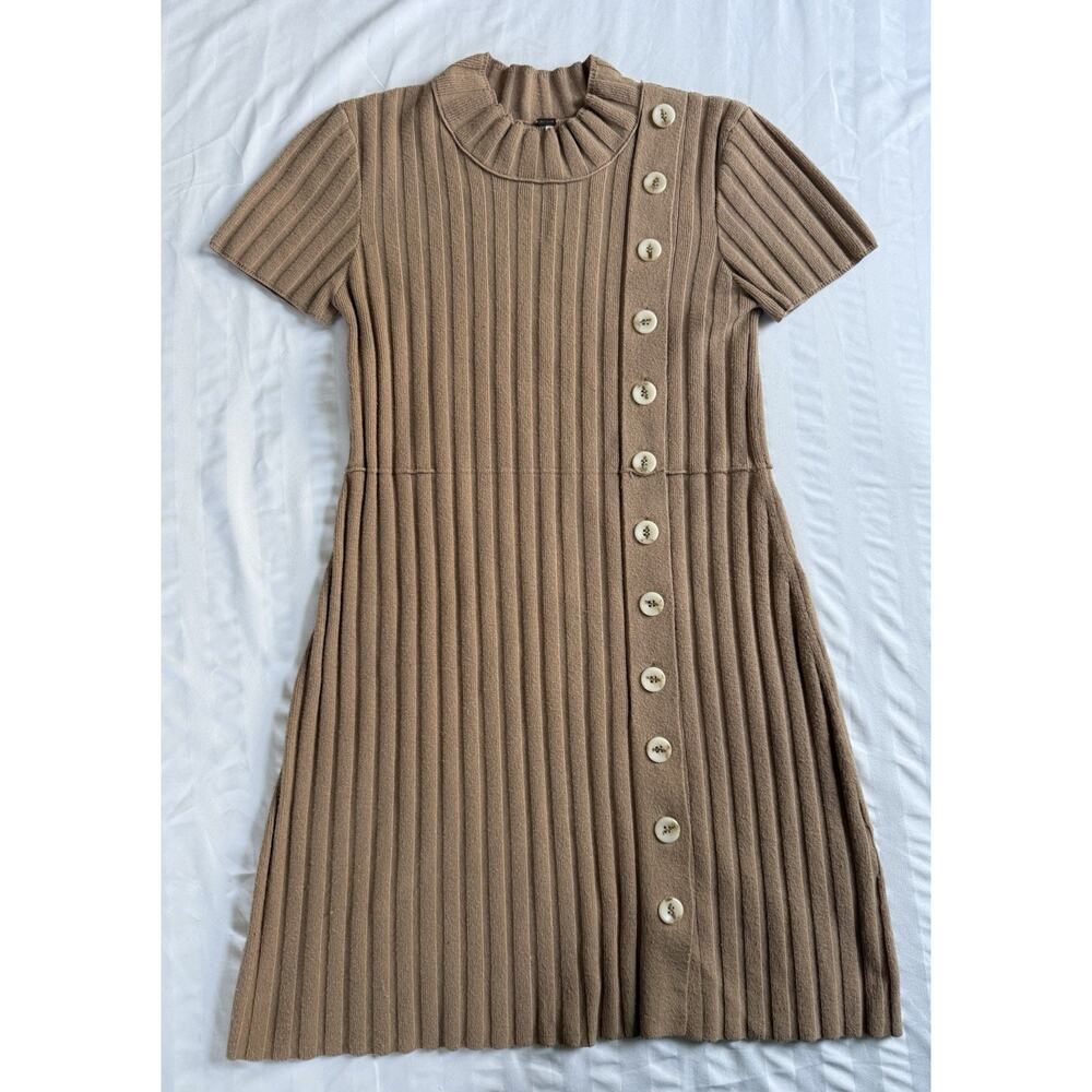 Free People Lottie Rib Knit Short Sleeve Brown Mini Dress Small NWOT